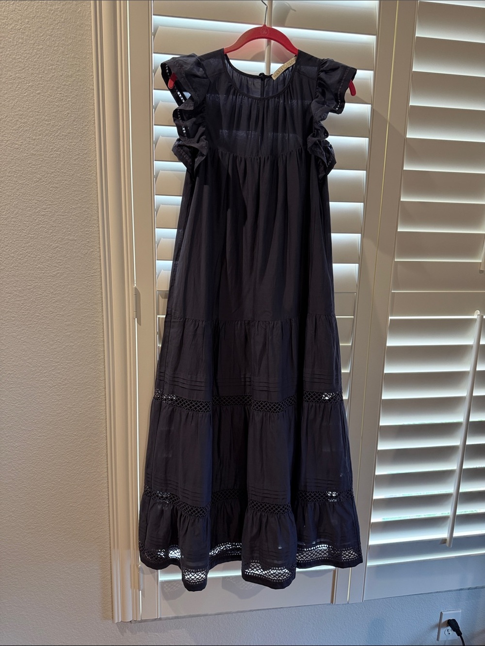 Navy Slate Color Ruffled Tiered Maxi Dress - Marie Oliver XS